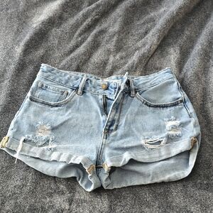 Light Blue Distressed Denim Shorts